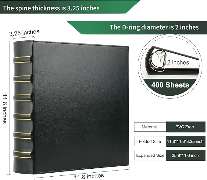 LETVPVOW Vintage Hardback 3 Ring Binder 2 Inch, Professional Leather Binder 3 - Image 2