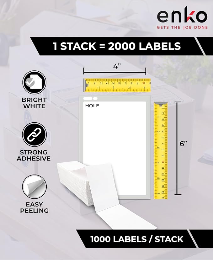 enKo 1 Stack/2000 Labels 4" x 6" Fanfold Direct Thermal Label Compatible - Image 2