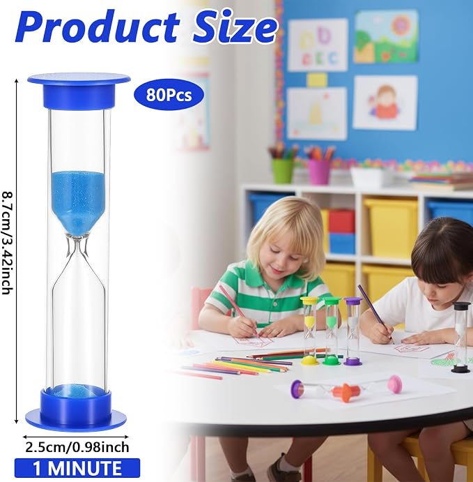 80 Pcs Plastic 1 Minute Sand Timer, 3.42" x 0.98" Small Sand Timer Bulk - Image 2