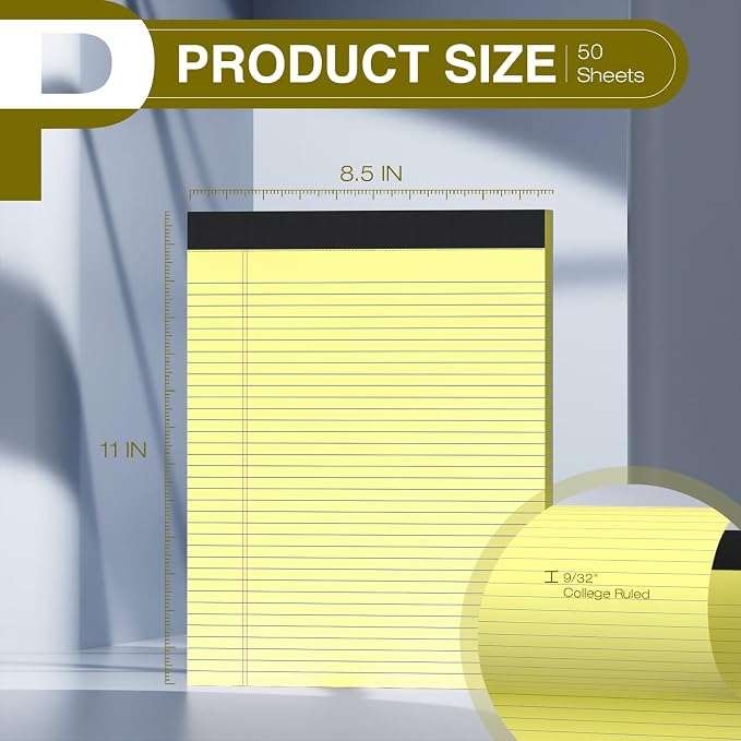 6 Pack Legal Pads 8.5" x 11" College Ruled Yellow Note Pads 8.5 x 11 Inch - Image 2