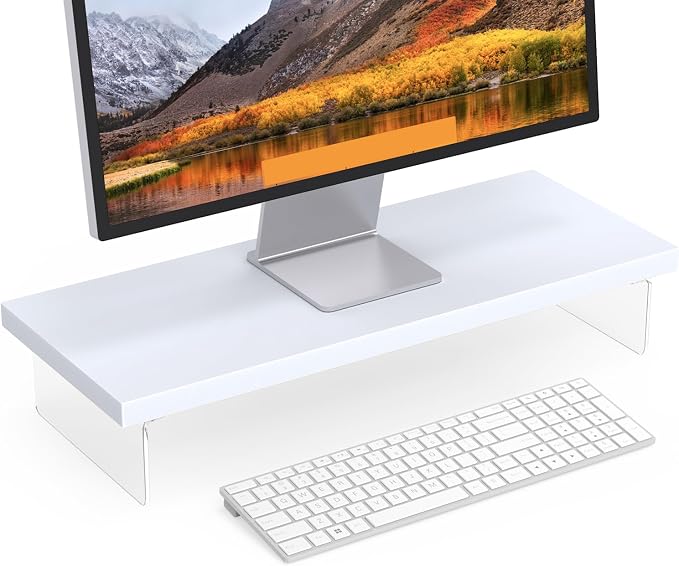 SSWOOD Monitor Stand Riser, Wood & Acrylic Computer Monitor Stand Desk Desktop by Unknown