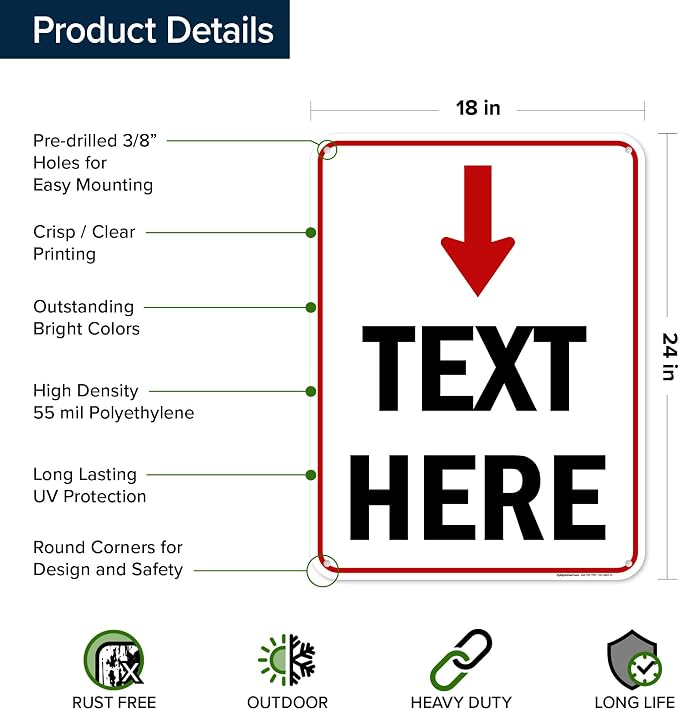 Custom Arrow, Custom Directional Sign, Arrow Down Sign, 18x24 Inches, 55 mil - Image 6