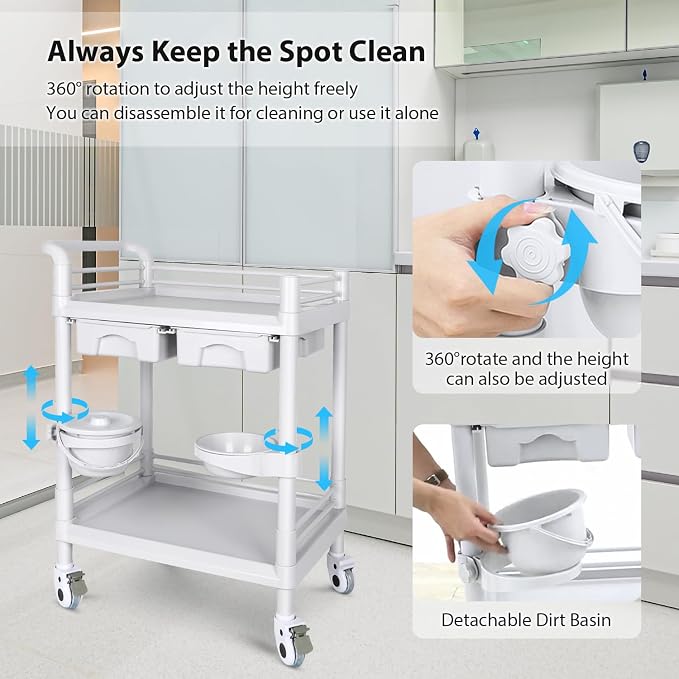 Medical Mobile Trolley Cart 2-Shelf 220 LBS Max Load Rolling Utility Cart Heavy - Image 5