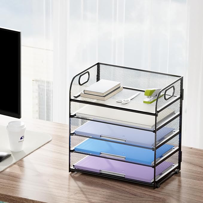 Marbrasse 5 Tier Paper Organizer Letter Tray, Mesh Desk File Organizer - Image 2