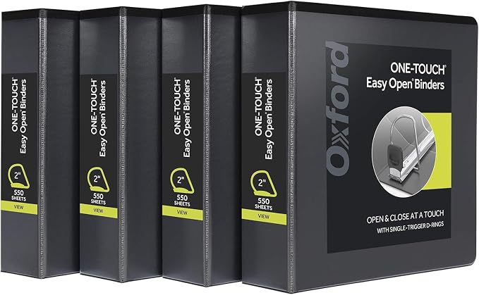 Oxford 3 Ring Binders, Binders for School and Office, 2 Inch ONE-Touch Easy by Oxford