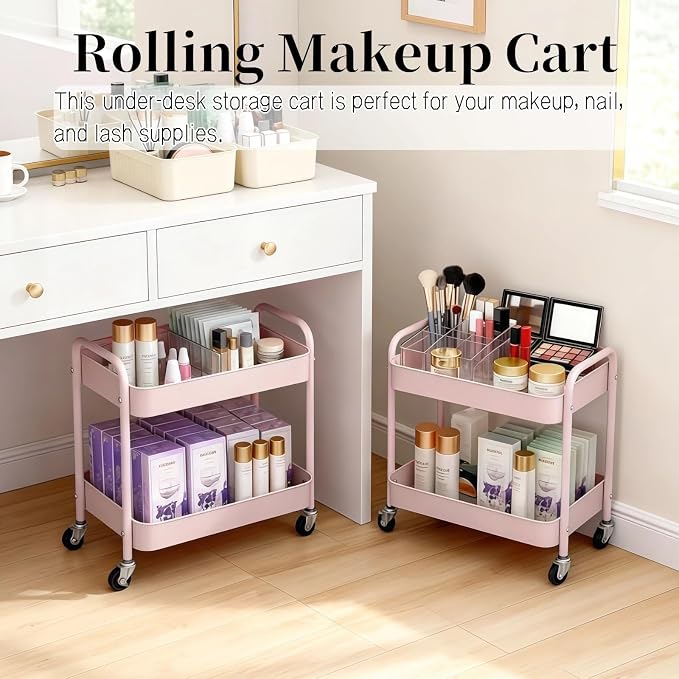 LIWNYRK 2 Tier Pink Rolling Cart - Image 2