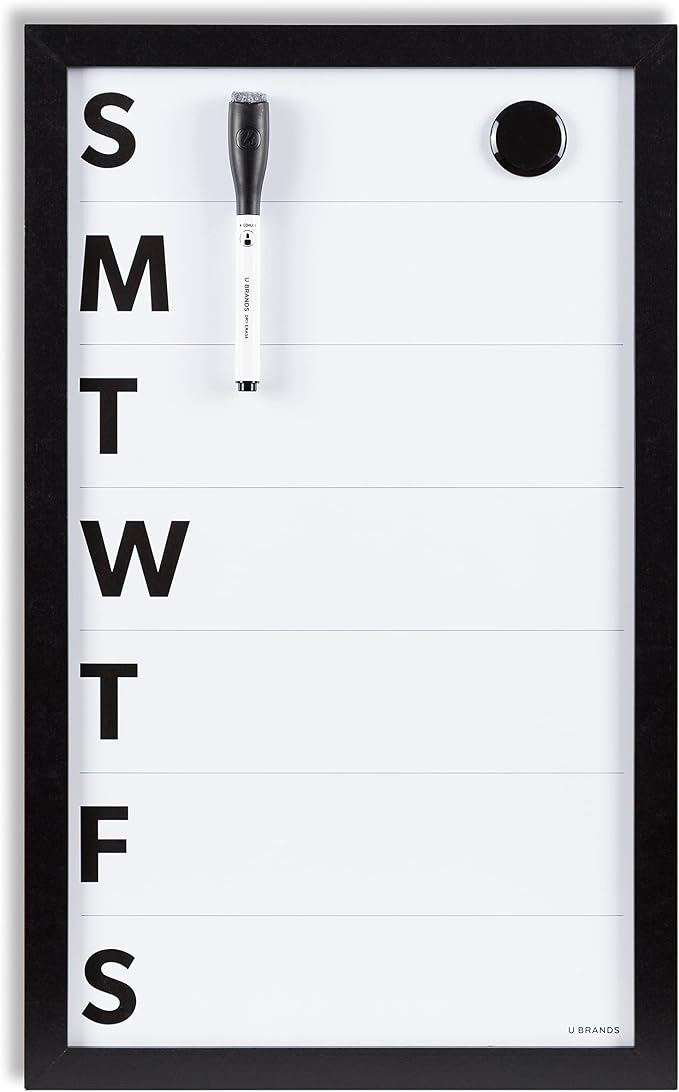 U Brands Framed Magnetic Weekly Calendar Dry Erase White Board, Office Supplies by UBrands