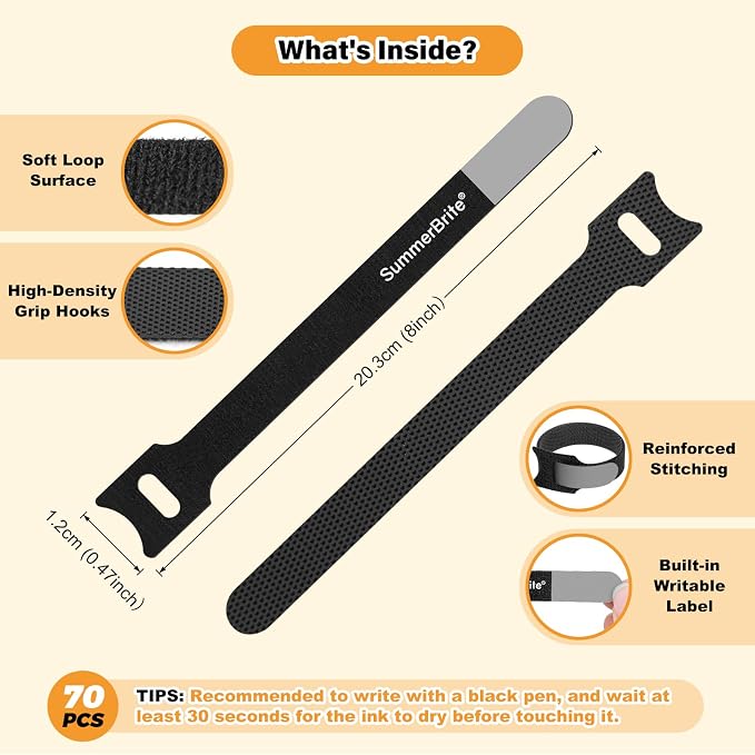 SummerBrite 70 Pack Black Cable Ties 8 Inch - Image 2