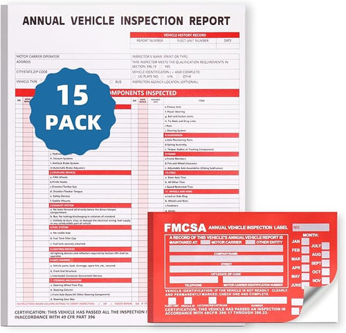 15-Pack Annual Vehicle Inspection Report Form, 3-Ply Carbonless Form and by Unknown