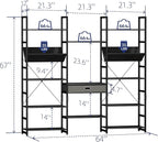 NUMENN Triple Wide 5 Tier Bookshelf, Adjustable Rustic Industrial Style Book - Image 3