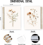 JWVK Retro Neutral Flower Spiral Notebook, Boho Floral Botanical Notebooks - Image 2