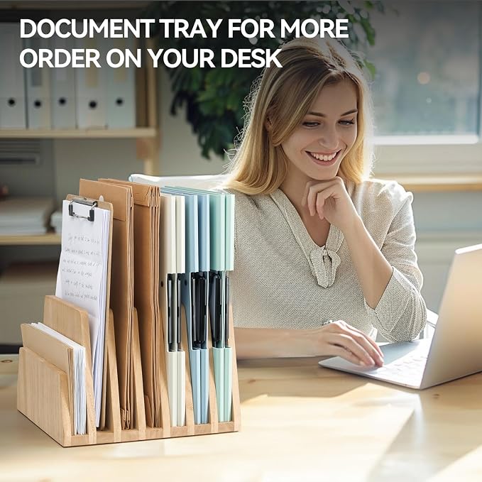 KIRIGEN Desktop File Document Holder Stand 7 Slots Mail Paper Organizer Desk - Image 5