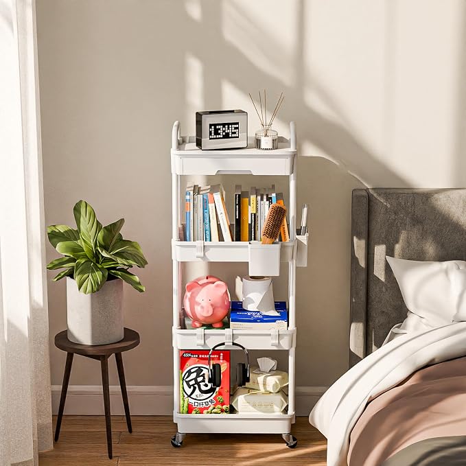 Sorgion 4 Tier Rolling Cart Organizer, Art Craft Diaper Bedside Snack Laundry - Image 2