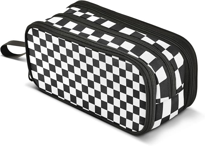 BOENLE Black White Checkered Pencil Case Box Boys Girls Large Pencil Pouch by BOENLE-WELCOMEYOURCOMING