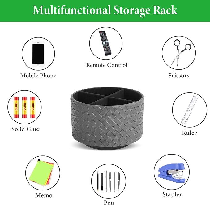 Hennaja Round Leather Art Supply Organizer, Remote Control Holder, 360 Degree - Image 7