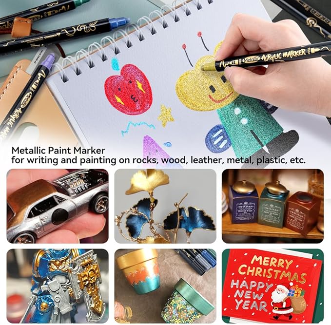 TRANSON 12Colors Metallic Paint Markers Bold and Fine Dual-tip - Image 2