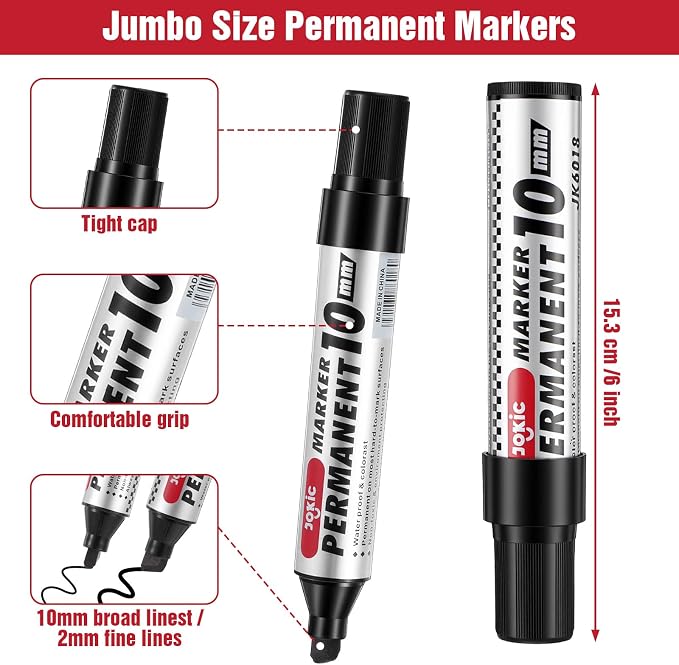 hidyuuoo 30 Pack Jumbo Size Permanent Markers Bulk Permanent Marker Set Chisel - Image 2