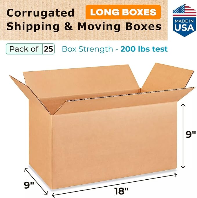 Long Moving & Shipping Boxes 18"L x 9"W x 9"H - Image 2
