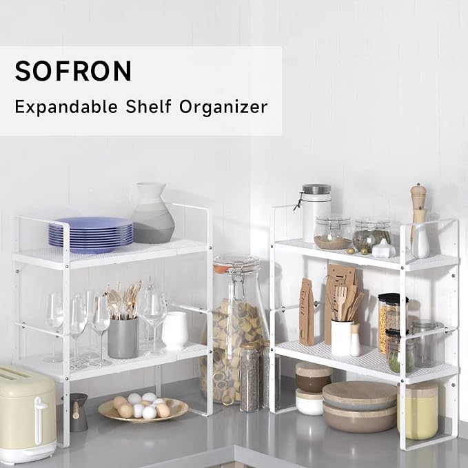SOFRON Expandable Cabinet Storage Shelf Stackable Organizer Rack - Image 5