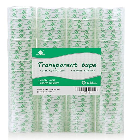 BOMEI PACK 48 Rolls Crystal Clear Transparent Tape, Stationery Tape Refills by BOMEIPACK