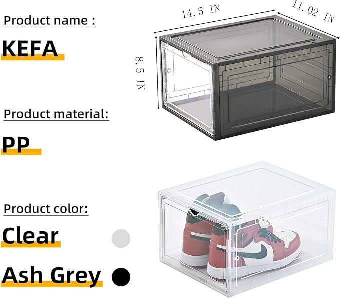 KEFA XL Shoe Storage Box, 6 PACK Shoe Boxes Clear Plastc Stackable Organizer - Image 3