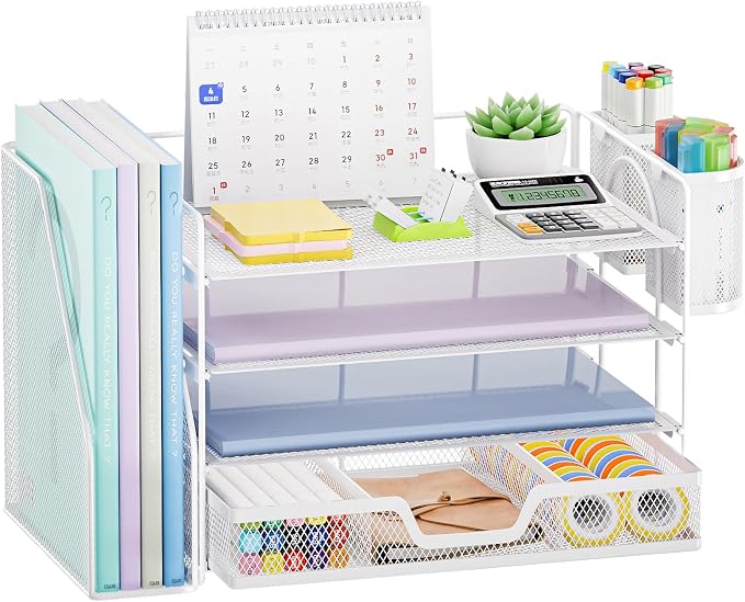 Marbrasse Desk Organizer and Accessories，4-Tier Paper Letter Tray Organizer by Marbrasse