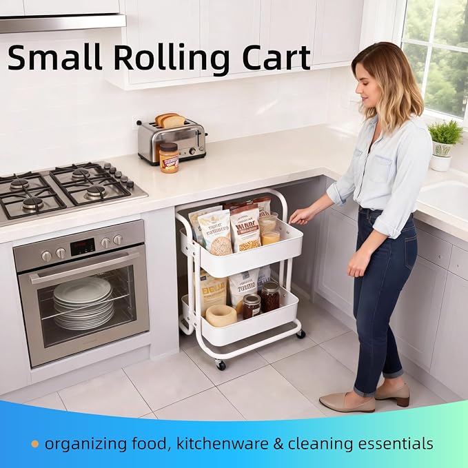 Ufriandz 2 Tier Cart with Wheels Under Desk Storage with Handle, Metal Rolling - Image 8
