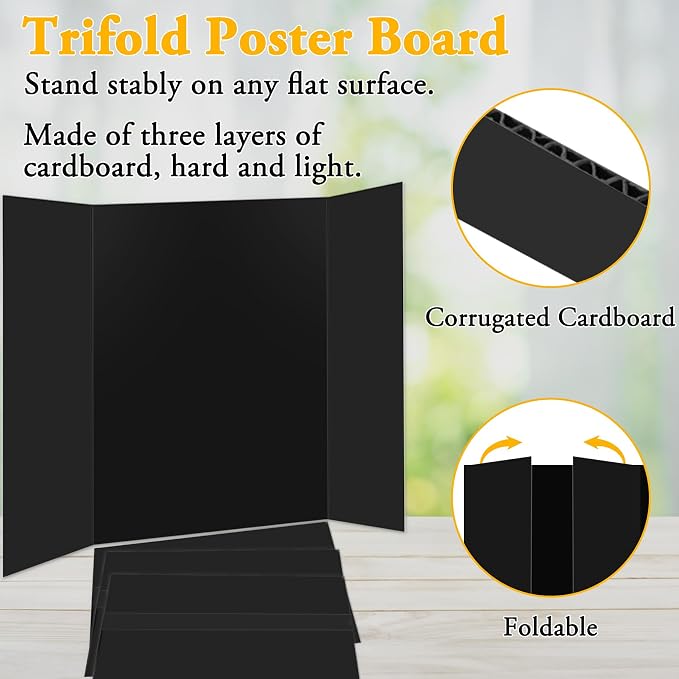 AKONEGE 4PCS Medium Trifold Poster Board 26" x 16" Black Tri Fold Presentation - Image 4