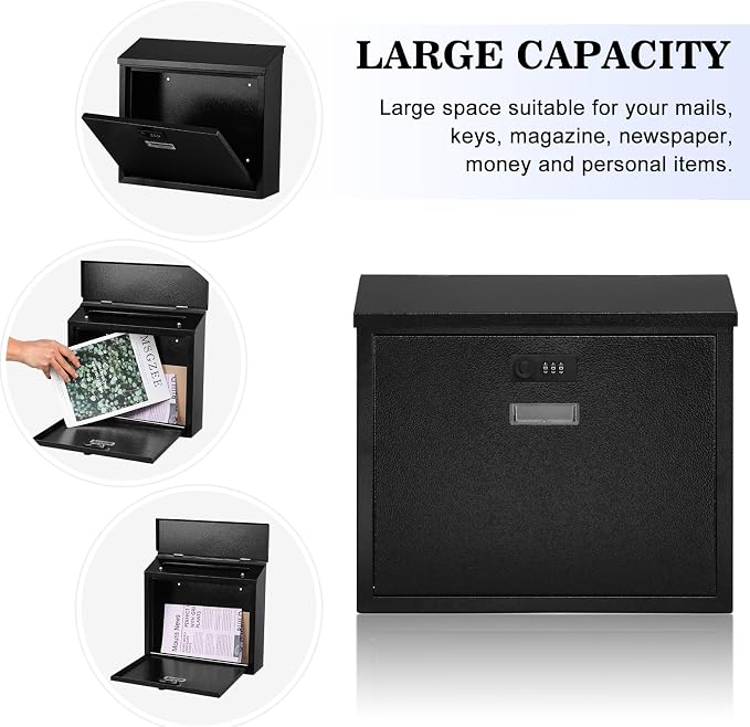 xydled Mail Boxes with Combination Lock, Locking Mailbox Wall Mounted, Security - Image 2