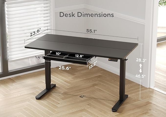Claiks Standing Desk with Drawers, 55x24 Inch Electric Adjustable Height Stand - Image 3
