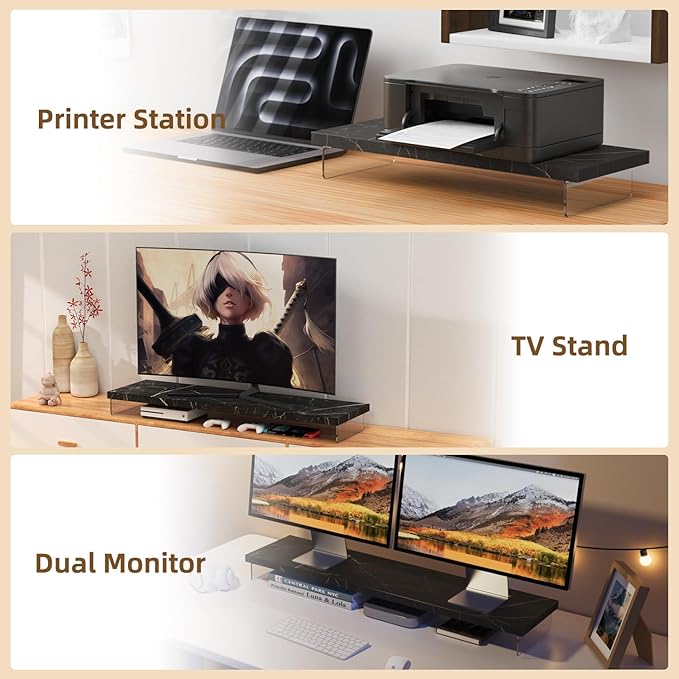 SSWOOD Monitor Stand Riser, Wood & Acrylic Computer Monitor Stand Desk Desktop - Image 7