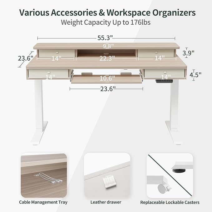 FEZIBO 55'' x 24" Height Adjustable Electric Standing Desk - Image 3