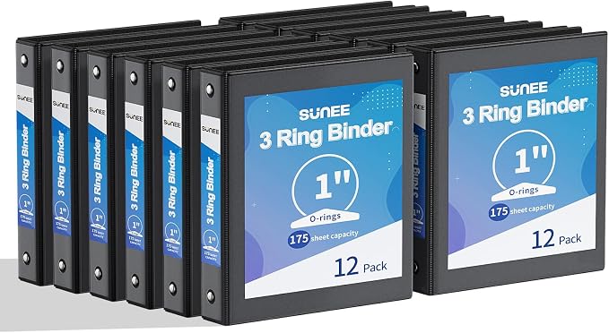 SUNEE 3 Ring Binders 1 Inch 12 Pack by SUNEE