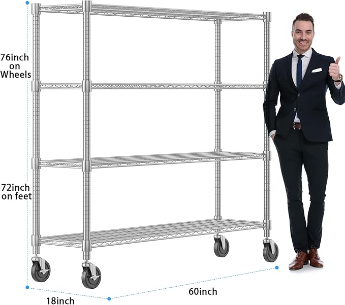 Homdox 4 Tier Heavy Duty Metal Wire Shelving - Image 3