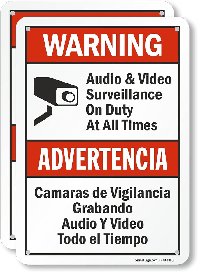 SmartSign 2-Pack 'Warning Audio And Video Surveillance On Duty At All Times' by SmartSign