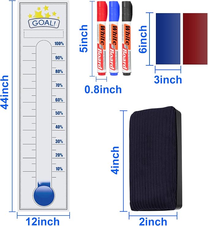 Fundraising Thermometer, With Removable Stickers And 3 Color Dry Erase Markers - Image 2