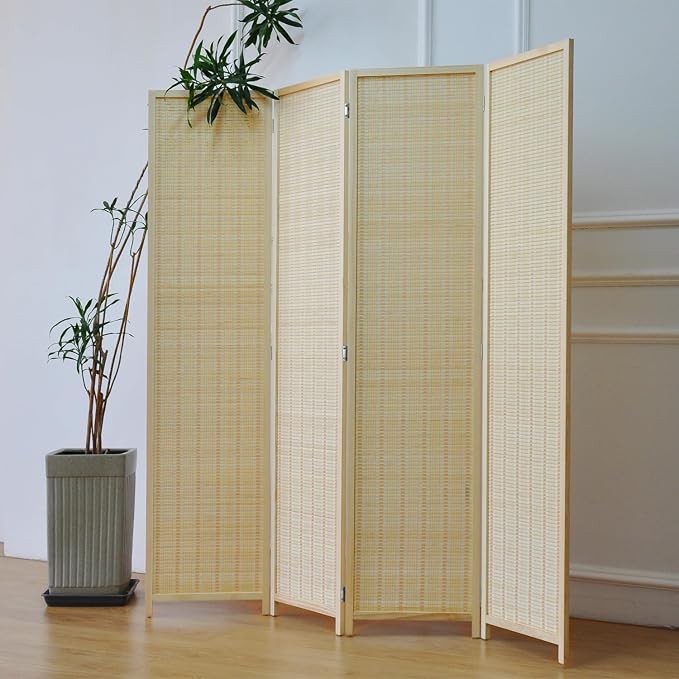 Furnnylane 4 Panel Bamboo Room Divider and Folding Panel Screen, Bamboo Panel by Furnnylane