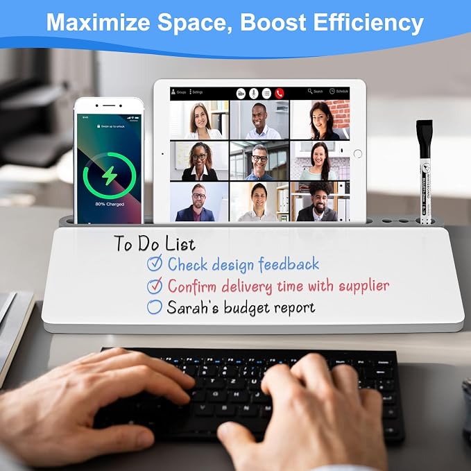 Desktop Glass Whiteboard with Storage, Desk Organizers and Accessories with - Image 2