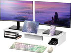 Dual Monitor Stand Riser with Phone Tablet Holder, 35.8in Large Monitor Stand by Qupui