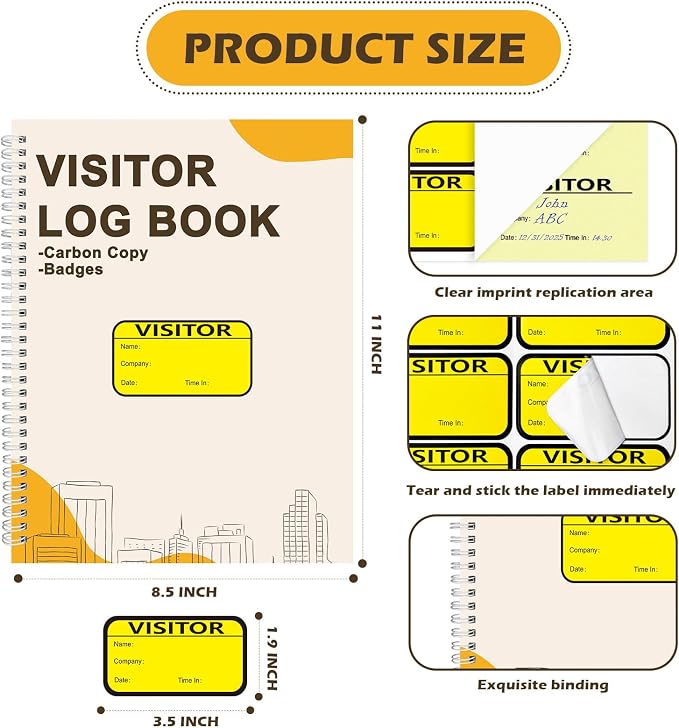 1 Pack Visitor Badges with Carbon Copy Visitor Stickers Letter Size Visitor Log - Image 2