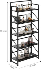 JSB No Assembly Folding Bookshelf, 5 Tier Industrial Metal Book Shelf - Image 3