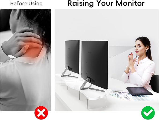 AFOOYO Dual Monitor Stand Riser, Wing-Shaped Sturdy Desktop Wood Stand - Image 4