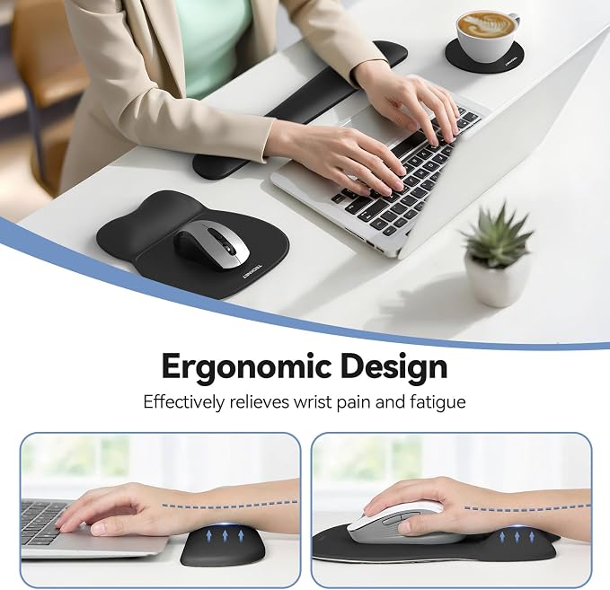 TECKNET Gel Mouse Pad Set with Wrist Rest and Keyboard Wrist Rest, Ergonomic - Image 2