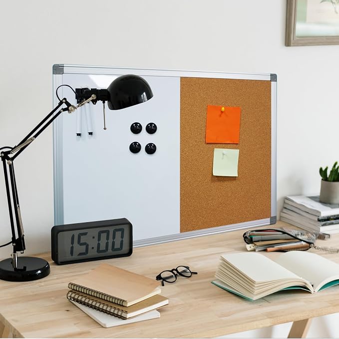 Combination Writeboard 36"x 24" Magnetic Whiteboard & Cork Board Aluminium - Image 5