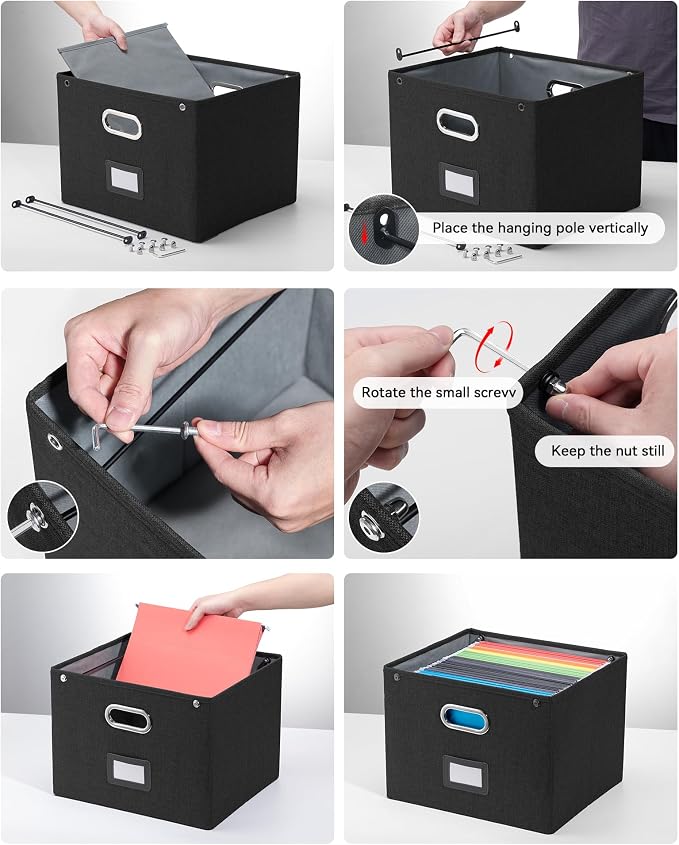 Oterri File Organizer Box with Lid, Large Hanging Filing Box with Mesh Pocket - Image 5