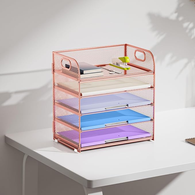 Marbrasse 5 Tier Paper Organizer Letter Tray, Mesh Desk File Organizer - Image 2