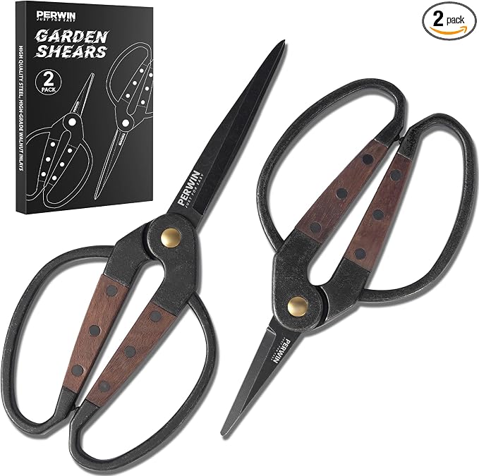 PERWIN Garden Flower Bonsai Scissors, Walnut Wide Handles Pruning Gardening by PERWIN