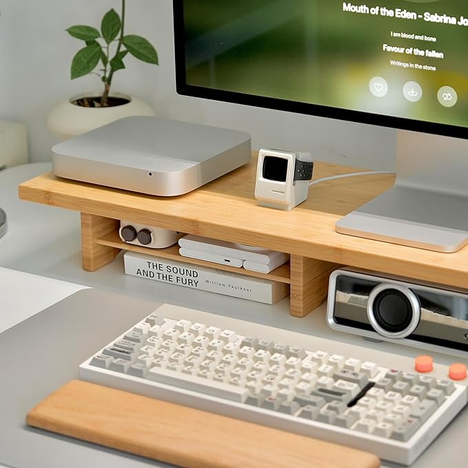 ROCDEER Bamboo Dual Monitor Stand Riser Natural, 2-Tier Desk Monitor Riser - Image 3