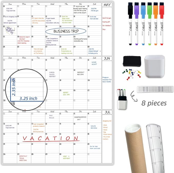 Dry Erase Wall Calendar 3 Month Calendar by JJPRO