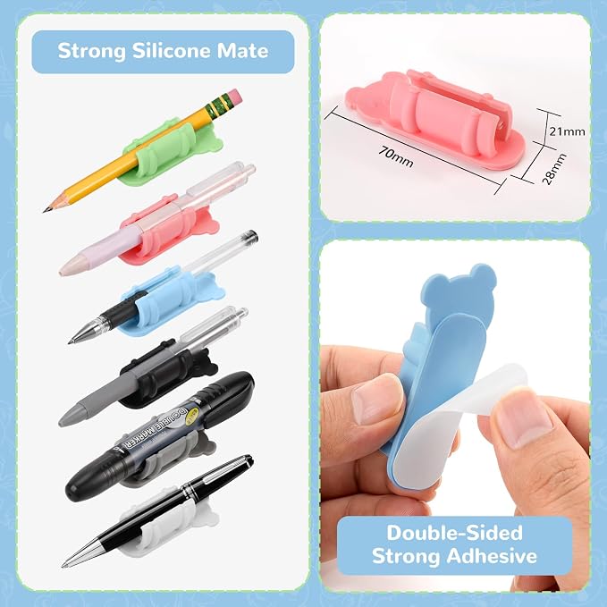 VZZNN 60 Pack Adhesive Pen Holder Clips, Colorful Silicone Pencil Holders - Image 5